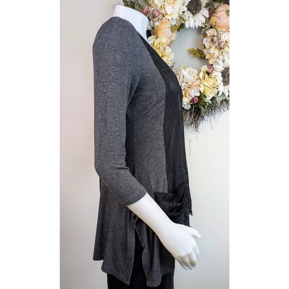 Lynn Ritchie Silver Tunic Top Medium Heather Gray Black Lace Jersey Whimsygoth - Picture 3 of 12